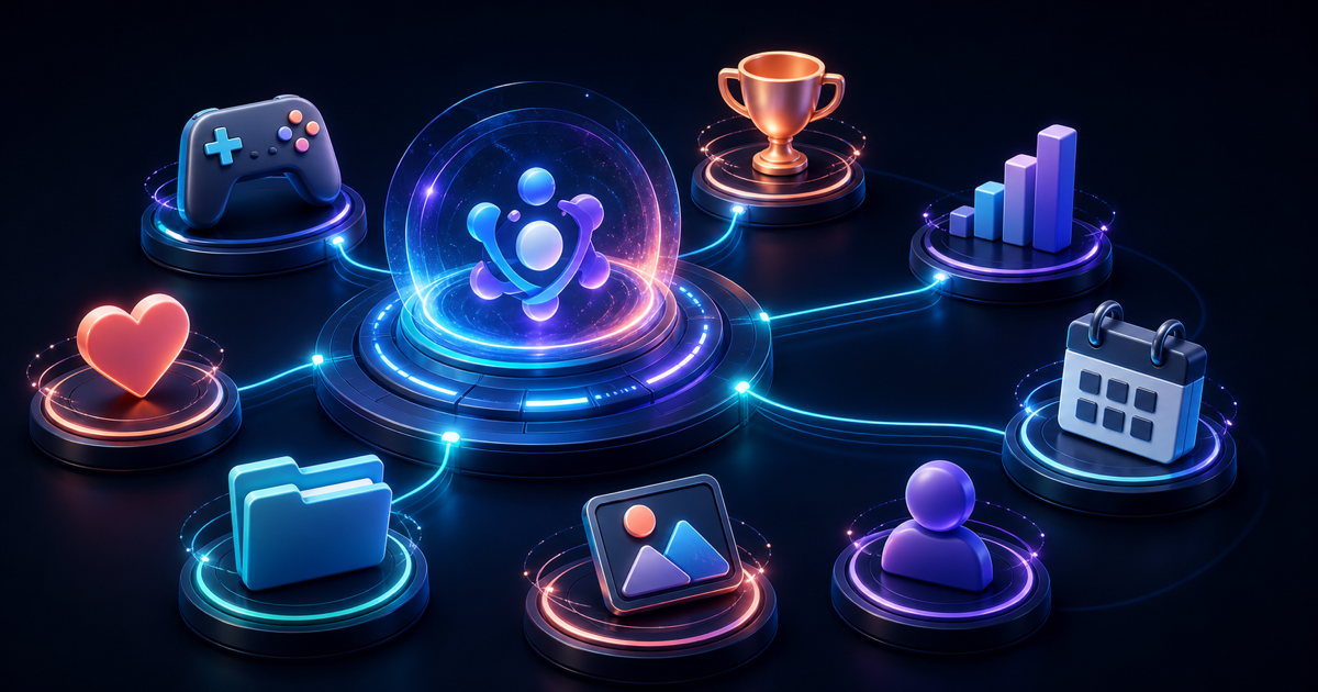 Connected icons representing the network’s games, support, resources, tournaments, rankings, and events