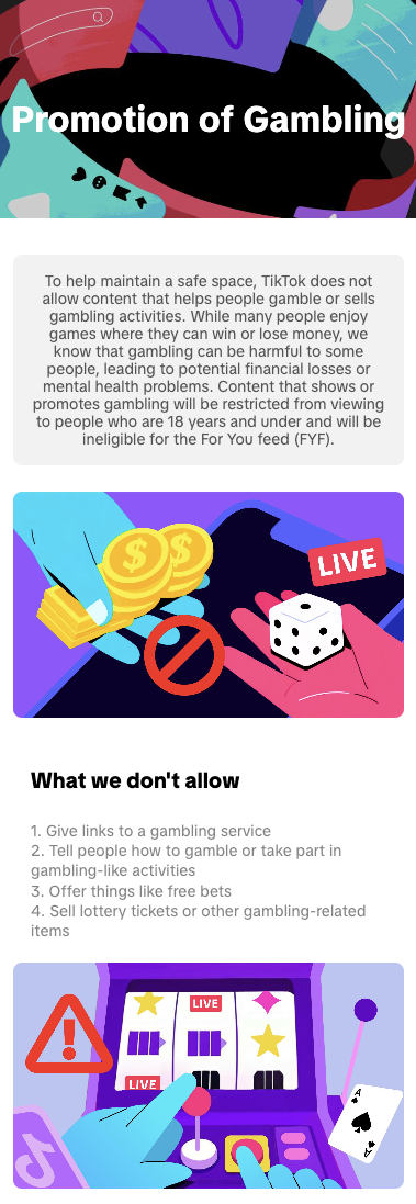 Tiktok Guidelines: Gambling